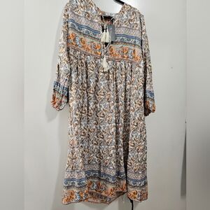 Floral Bohemian Dress with Tassels
